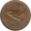 Великобритания 1 фартинг 1951 год - Крапивник