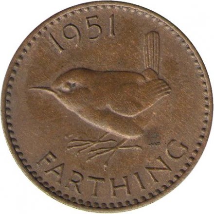 Великобритания 1 фартинг 1951 год - Крапивник