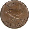 Великобритания 1 фартинг 1951 год - Крапивник