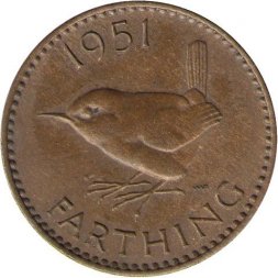 Великобритания 1 фартинг 1951 год - Крапивник