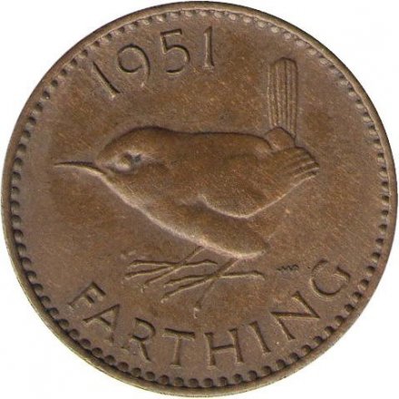 Великобритания 1 фартинг 1951 год - Крапивник