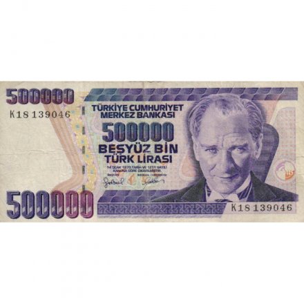 Турция 500000 лир 1998 год - Мустафа Кемаль Ататюрк. Монумент Мучеников Чанаккале - F