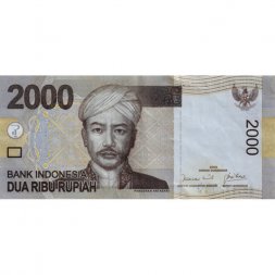 Индонезия 2000 рупий 2009 год - след от степлера - VF