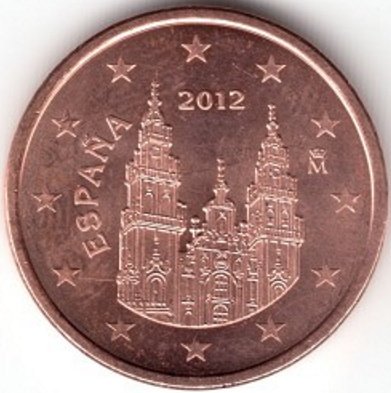 Испания 5 евроцентов 2012 год - Кафедральный собор Сантьяго-де-Компостела