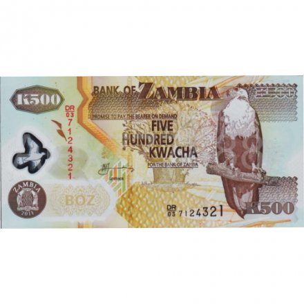 Замбия 500 квача 2011 год - Орлан-крикун. Баобаб. Слон UNC