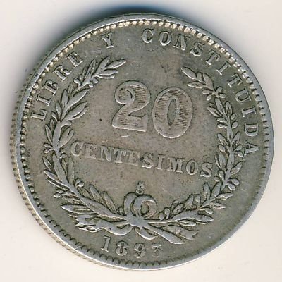 Уругвай 20 сентесимо 1893 год