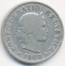 Швейцария 5 раппенов 1906 год