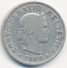 Швейцария 5 раппенов 1906 год