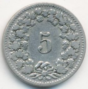 Швейцария 5 раппенов 1906 год
