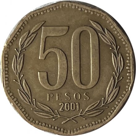 Чили 50 песо 2001 год