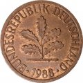 ФРГ 1 пфенниг 1988 год (F)