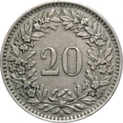Швейцария 20 раппенов 1953 год