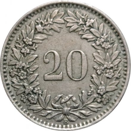 Швейцария 20 раппенов 1953 год