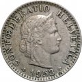 Швейцария 20 раппенов 1953 год