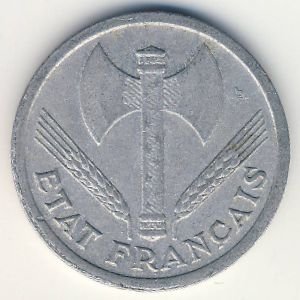 Франция 2 франка 1944 год (ÉTAT FRANÇAIS, без отметки МД)