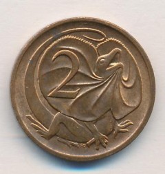 Монета Австралия 2 цента 1981 год - Плащеносная ящерица