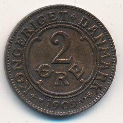 Дания 2 эре 1909 год - Король Фредерик VIII