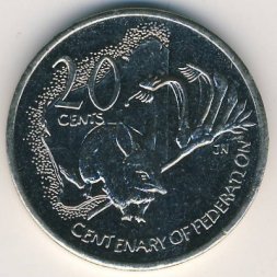 Австралия 20 центов 2001 год - 100-летие Федерации. Штат Западная Австралия