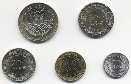 Набор из 5 монет Колумбия 2012 - 2016 год - Флора и фауна