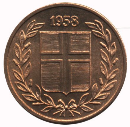 Исландия 1 эйре 1958 год