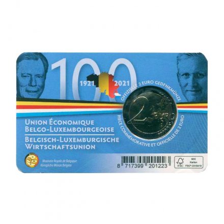 Бельгия 2 евро 2021 год - 100 лет Бельгийско-Люксембургскому экономическому союзу