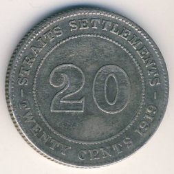 Стрейтс-Сетлментс 20 центов 1919 год