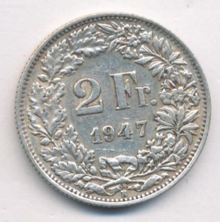 Швейцария 2 франка 1947 год