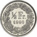 Швейцария 1/2 франка 1990 год