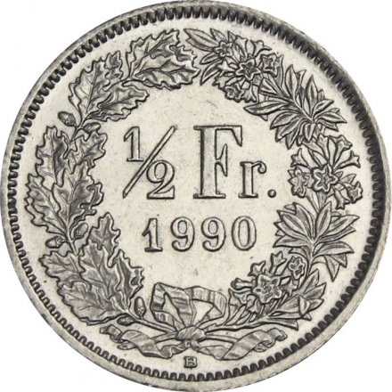 Швейцария 1/2 франка 1990 год