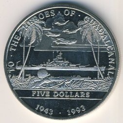 Маршалловы острова 5 долларов 1993 год