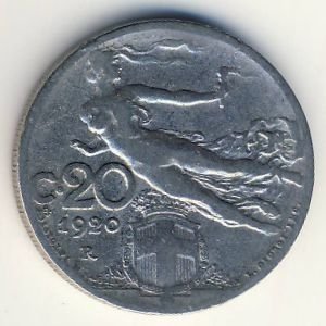 Италия 20 чентезимо 1920 год (старый тип)