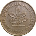 ФРГ 10 пфеннигов 1980 год (F)