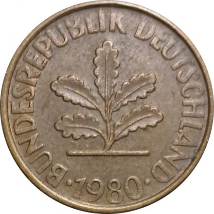 ФРГ 10 пфеннигов 1980 год (F)