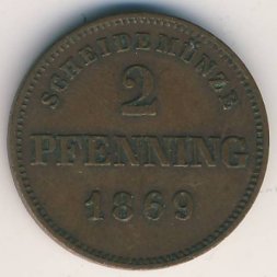 Бавария 2 пфеннинга 1869 год