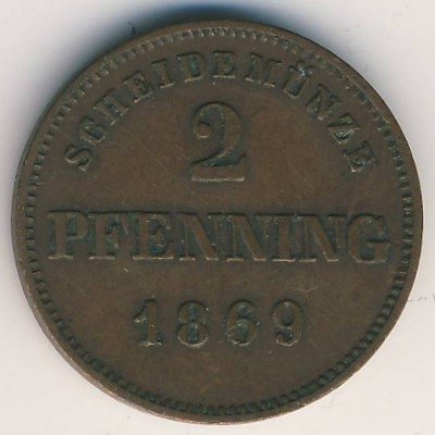 Бавария 2 пфеннинга 1869 год