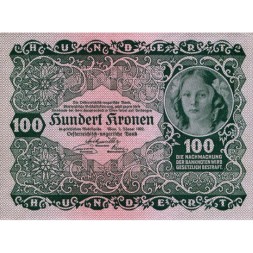 Австрия 100 крон 1922 год - Принцесса Рохан. Обозначение номинала (XF+)