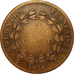 Монета Французские колонии 5 сентим 1828 год