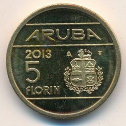 Аруба 5 флоринов 2013 год - Отречение Королевы Беатрикс