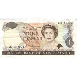 Новая Зеландия 1 доллар 1985 - 1989 год - Королева Елизавета II. Ошейниковая веерохвостка и цветы - VF
