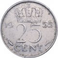 Нидерланды 25 центов 1955 год - Королева Юлиана