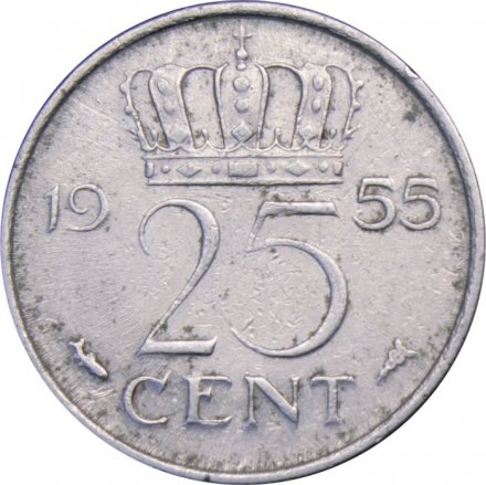Нидерланды 25 центов 1955 год - Королева Юлиана