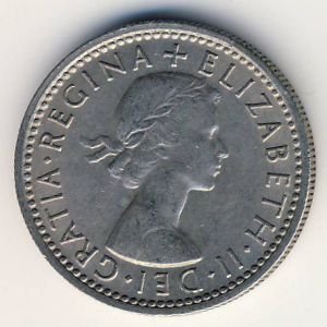 Великобритания 6 пенсов 1964 год - Флора: лук-порей, роза, чертополох и трилистник