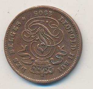 Бельгия 2 сантима 1905 год DES BELGES