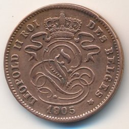 Бельгия 2 сантима 1905 год DES BELGES