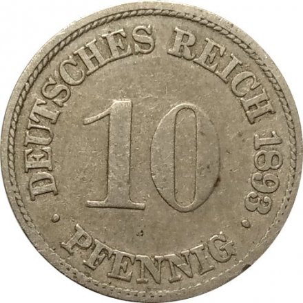 Германия 10 пфеннигов 1893 год (F)