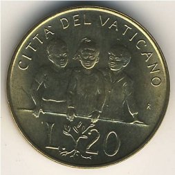 Ватикан 20 лир 1992 год