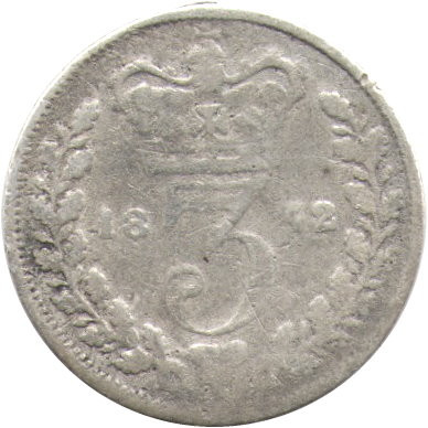 Великобритания 3 пенса 1872 год