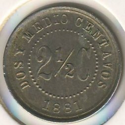 Колумбия 2 1/2 сентаво 1881 год