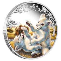 Монета Тувалу 50 центов 2016 год - Детёныши - Белый лев