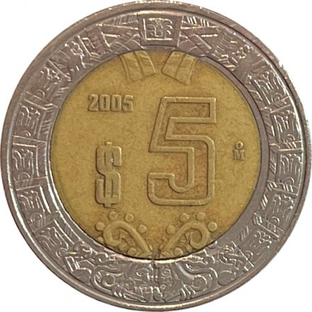 Мексика 5 песо 2005 год - Хохлатый сокол
